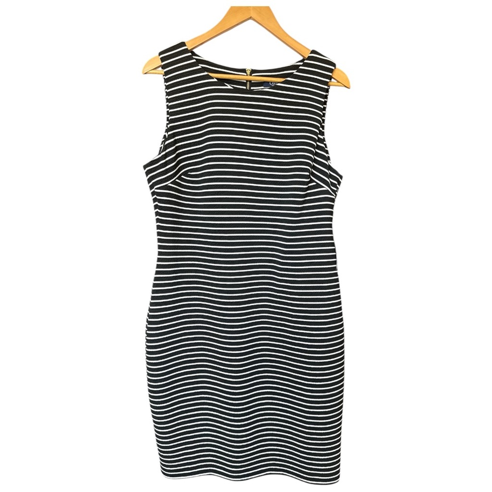 Chaps Black & White Striped Sleeveless Midi Dress